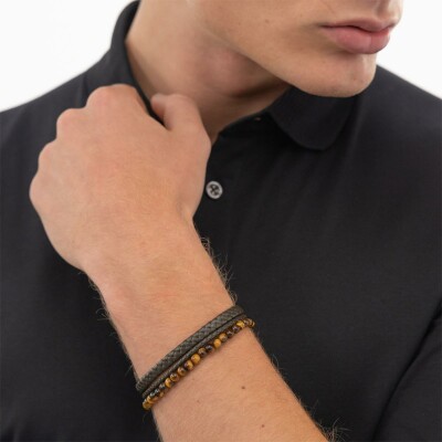 Bracelet BOSS en acier, cuir et œil de tigre