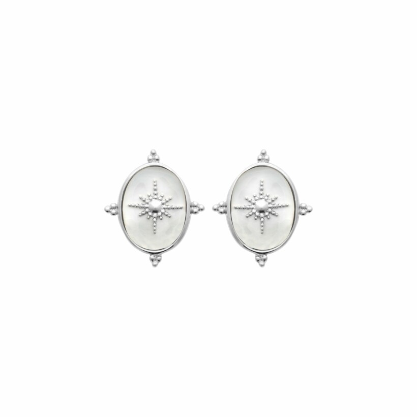 Boucles d'oreilles en argent rhodié et nacre