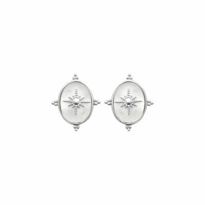 Boucles d'oreilles en argent rhodié et nacre