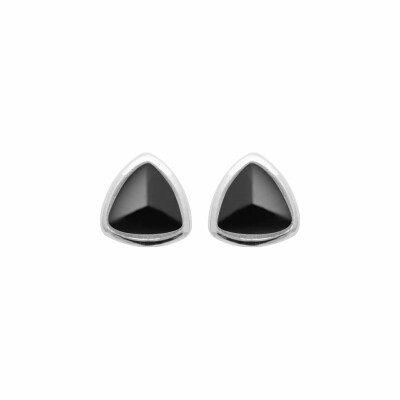 Boucles d'oreilles en argent rhodié et agate noire