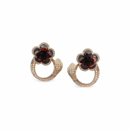 Boucles d'oreilles Pasquale Bruni Je t'Aime en or rose, grenat, diamants bruns et blancs