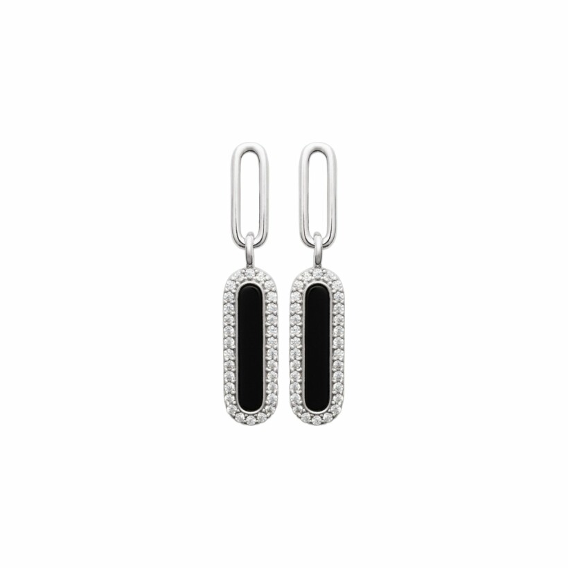 Boucles d'oreilles en argent rhodié et agates noires