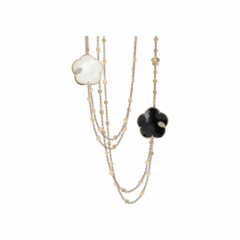 Pasquale Bruni Rose Gold Ton Joli Necklace with white agate, mother of pearl, onyx, white and champagne diamonds