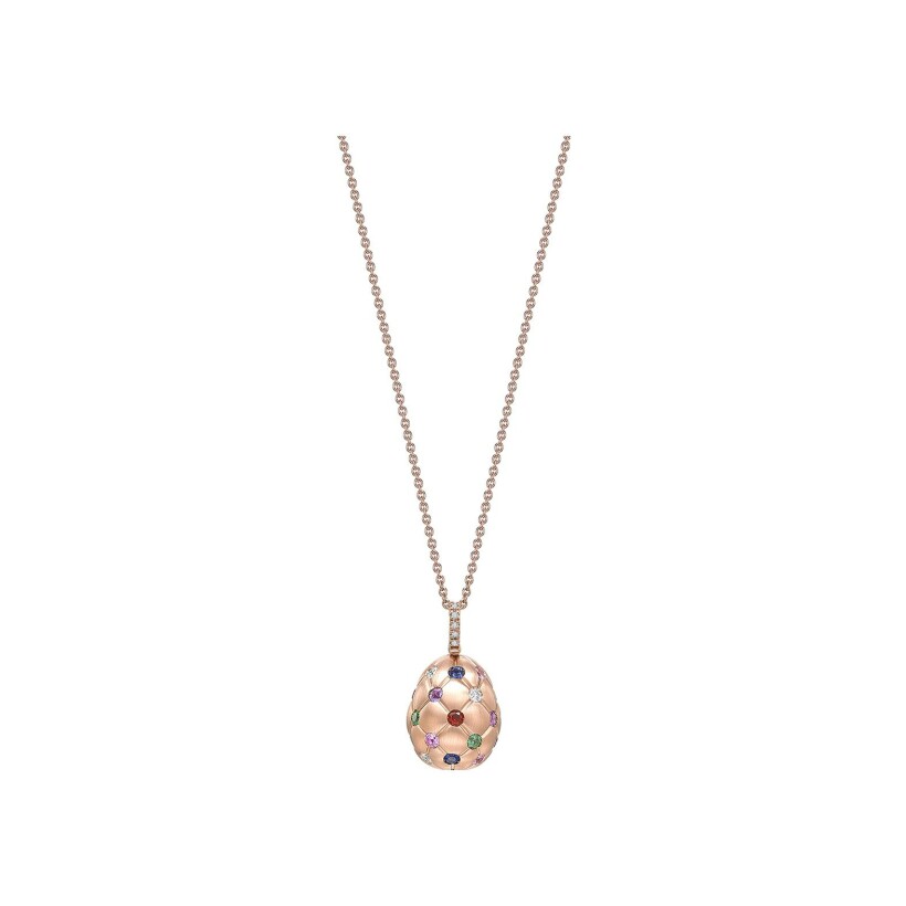 Pendentif Oeuf Fabergé Treillage en or rose, saphirs, rubis et diamants
