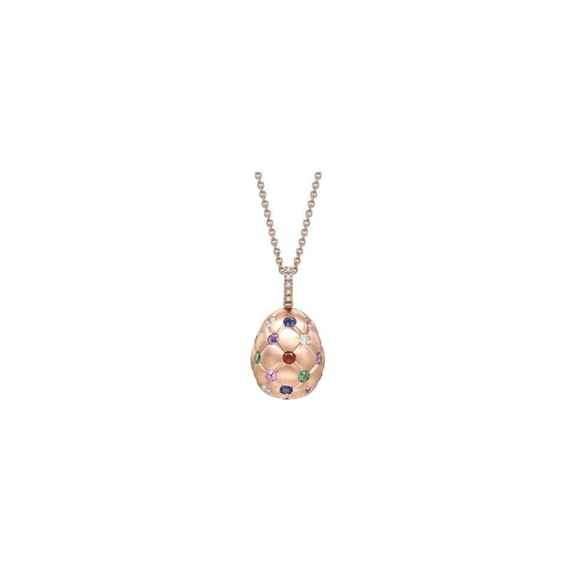 Pendentif Oeuf Fabergé Treillage en or rose, saphirs, rubis et diamants