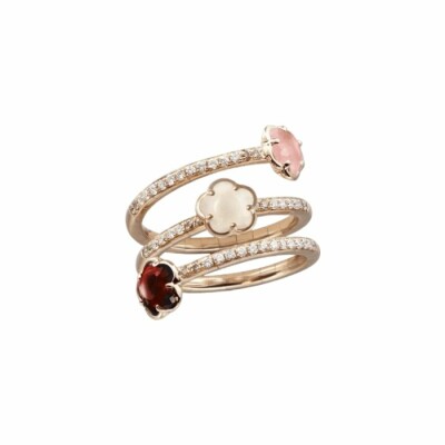 Bague Pasquale Bruni Figlia Dei Fiori en or rose, grenat, calcédoine rose et pierre de lune