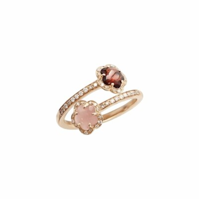 Bague Pasquale Bruni Figlia Dei Fiori en or rose, grenat, calcédoine rose et diamants blancs & champagnes