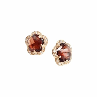 Boucles d'oreilles Pasquale Bruni Figlia Dei Fiori en or rose, grenats et diamants blancs & champagnes