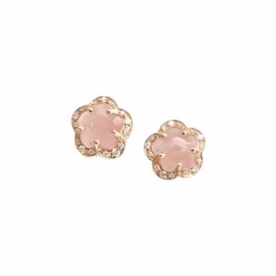 Boucles d'oreilles Pasquale Bruni Figlia Dei Fiori en or rose, calcedoines roses et diamants blancs & champagnes