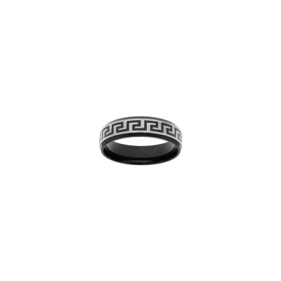 Bague motif grecque en acier et PVD noir, taille 66