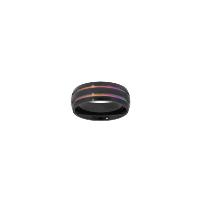 Bague 2 filets reflet en acier et PVD noir