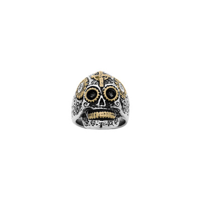Bague tête de mort en acier et pvd