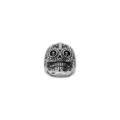 Bague tête de mort en acier, taille 66