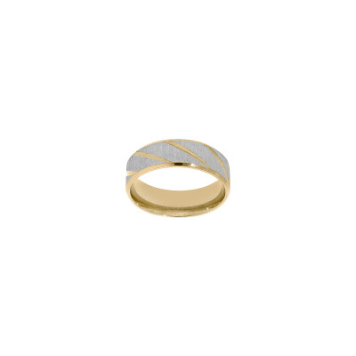 Bague striée en acier et PVD doré, taille 64