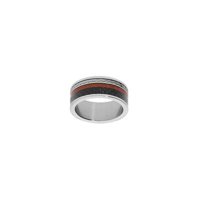 Bague imitation bois en acier et carbone