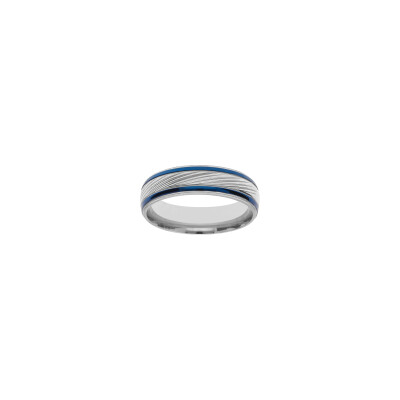 Bague striée en acier et PVD bleu, taille 64