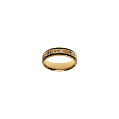 Bague striée en acier doré et PVD noir, taille 64