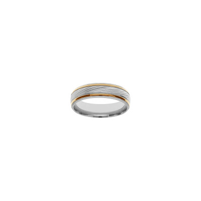 Bague striée en acier et PVD doré, taille 64