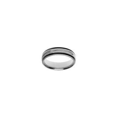 Bague striée en acier et pvd