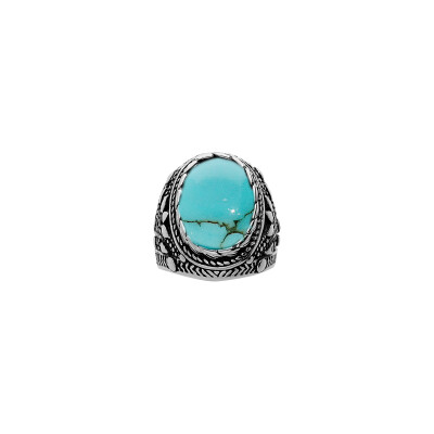 Bague en acier et turquoise d'imitation, taille 70