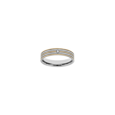 Bague en acier, PVD doré et oxyde de zirconium, taille 64