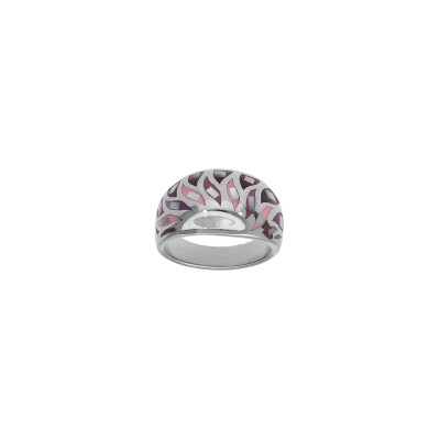 Bague en acier, résine, nacre blanche et noir, taille 57