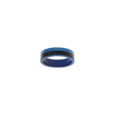 Bague en acier et PVD noir et bleu, taille 66