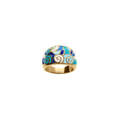 Bague en acier doré et résine bleue, taille 57