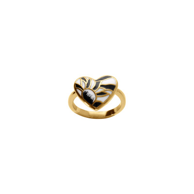 Bague forme cœur en acier doré et résine