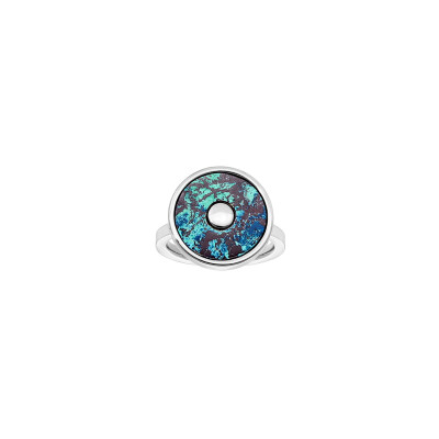 Bague en acier et chrysocolle, taille 54