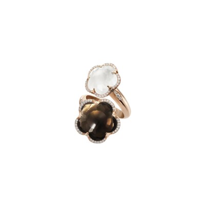 Bague Pasquale Bruni Bon Ton en or rose, diamants, quartz laiteux et quartz fumé