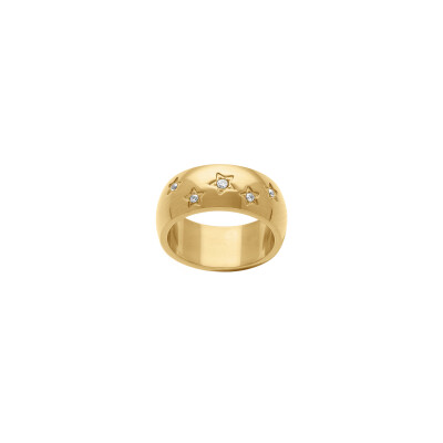Bague en acier doré et oxydes de zirconium, taille 54