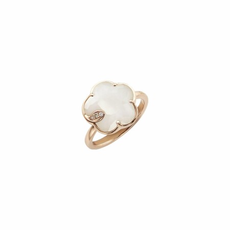 Bague Pasquale Bruni Petit Joli' en or rose, agate blanche et diamants blancs & champagnes