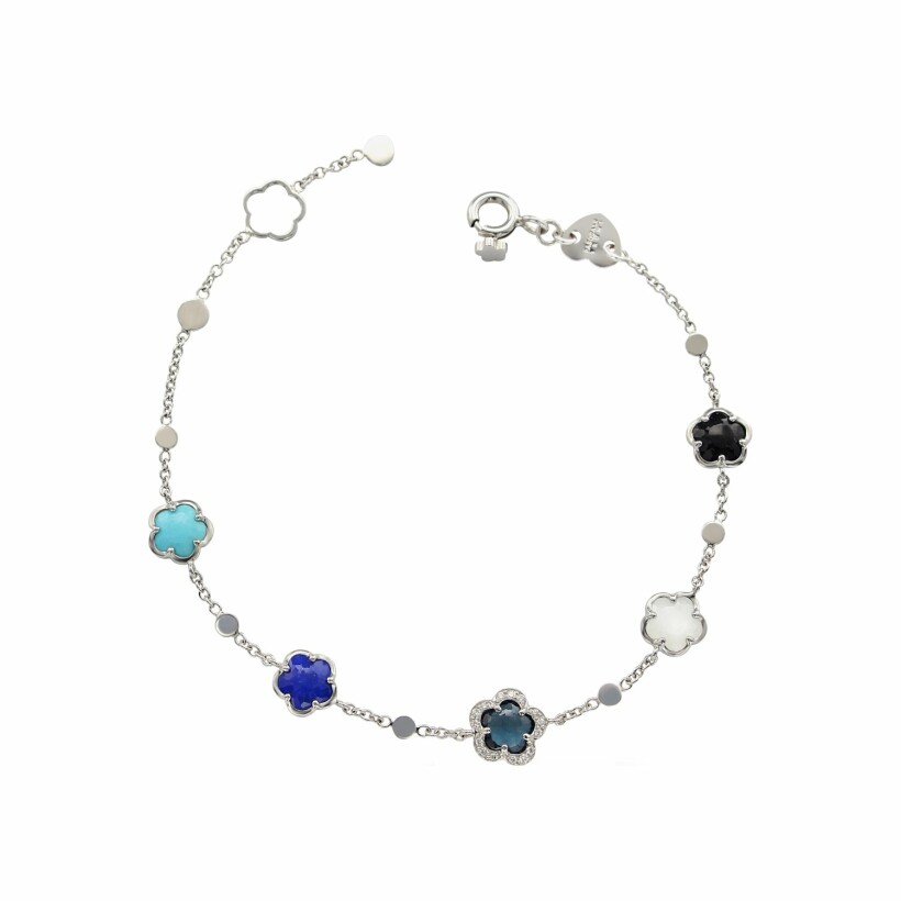 Bracelet Pasquale Bruni Figlia Dei Fiori en or blanc, topaze blue London, turquoise, pierre de lune, onyx, lapis-lazuli, et diamants