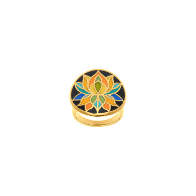 Bague fleur de lotus en acier doré et résine