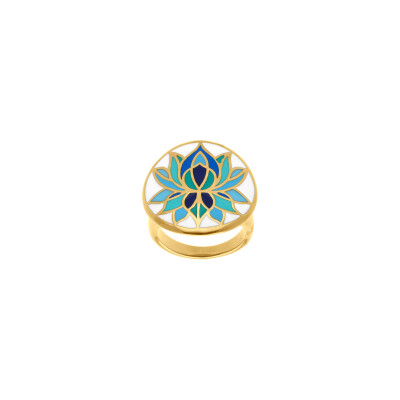 Bague fleur de lotus en acier doré et résine, taille 57