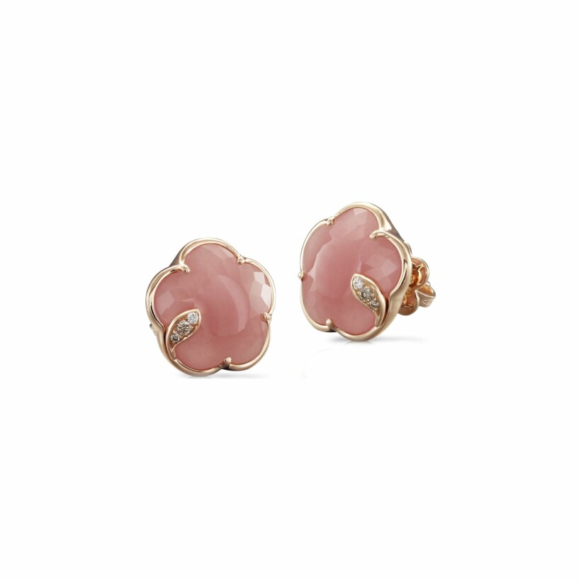 Boucles d'oreilles Pasquale Bruni Petit Joli' en or rose, calcedoines roses et diamants blancs & champagnes