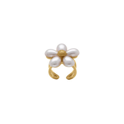 Bague réglable fleur en acier doré