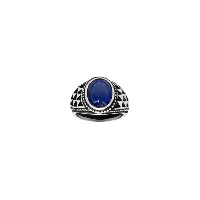 Bague en acier et pierre bleue, taille 64