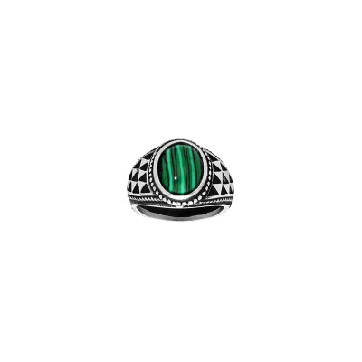 Bague en acier et malachite