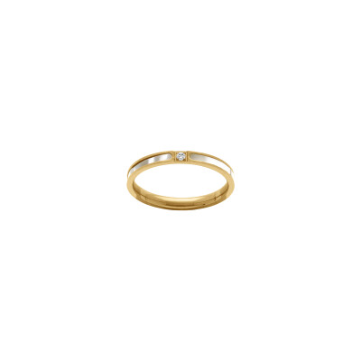 Alliance en acier doré, imitation nacre blanche et oxyde de zirconium, taille 56