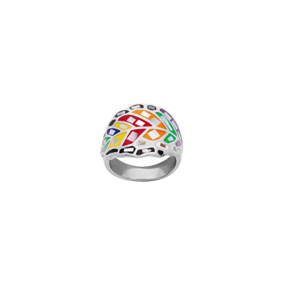 Bague motif feuille en acier, résine et nacre, taille 57
