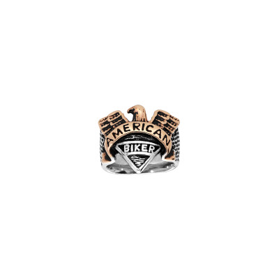 Bague aigle american biker en acier et PVD doré, taille 64