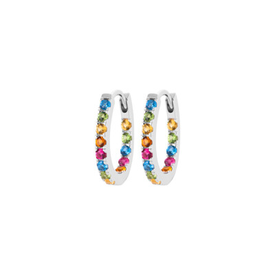 Boucles d'oreilles créoles en argent rhodié et pierres de couleurs