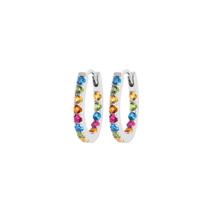 Boucles d'oreilles créoles en argent rhodié et pierres de couleurs