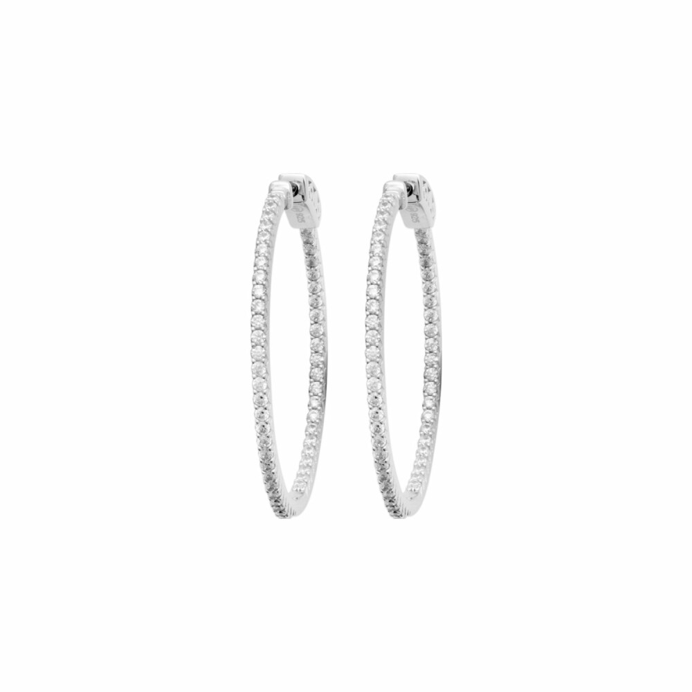 Boucles d'oreilles créoles en argent rhodié et oxydes de zirconium