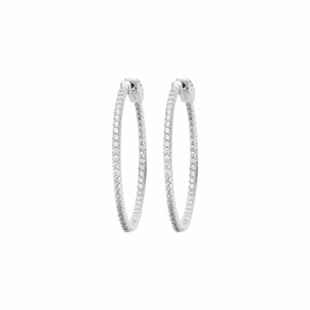 Boucles d'oreilles créoles en argent rhodié et oxydes de zirconium