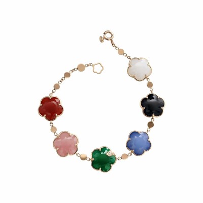 Bracelet Pasquale Bruni Petit Joli en or rose, agate blanche, onyx, doublet agate blanche, lapis-lazuli, agate verte, calcédoine rose, cornaline rouge et diamants