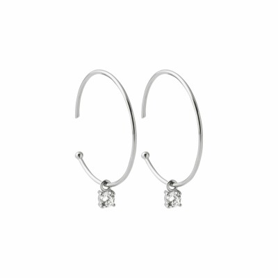 Boucles d'oreilles créoles en argent rhodié et oxydes de zirconium