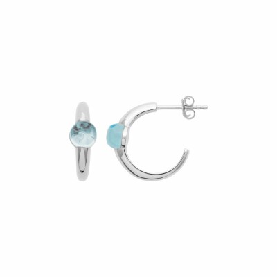 Boucles d'oreilles créoles en argent rhodié et topaze